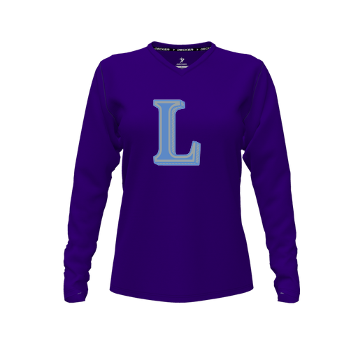 [FTLVCFPP-FYXS-LOGO3] Decker Comfort T-Shirt (Female Youth XS, Purple, V Neck, Logo 3, Long Sleeve)